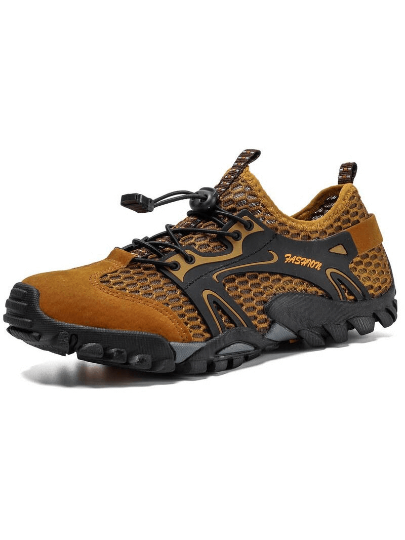 Waterproof non-slip climbing sneakers for men with air mesh and PU leather, featuring a flexible rubber outsole for superior traction.